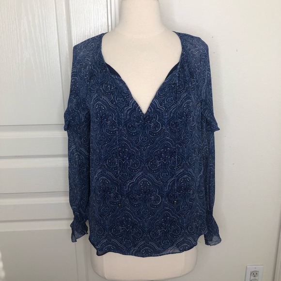 Joie Agenta Silk Paisley Blouse blue ruffle sleeve - Picture 4 of 8